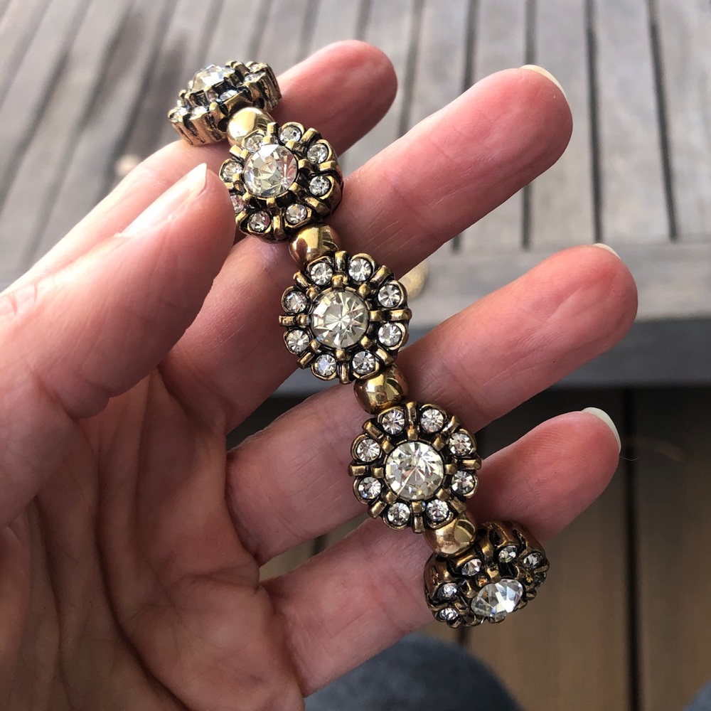 Rhinestone brass stretchy cuff bracelet